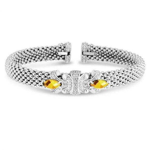 Yellow Quartz & Diamond Popcorn Fleur Renaissance Bangle - Picture 4 of 6
